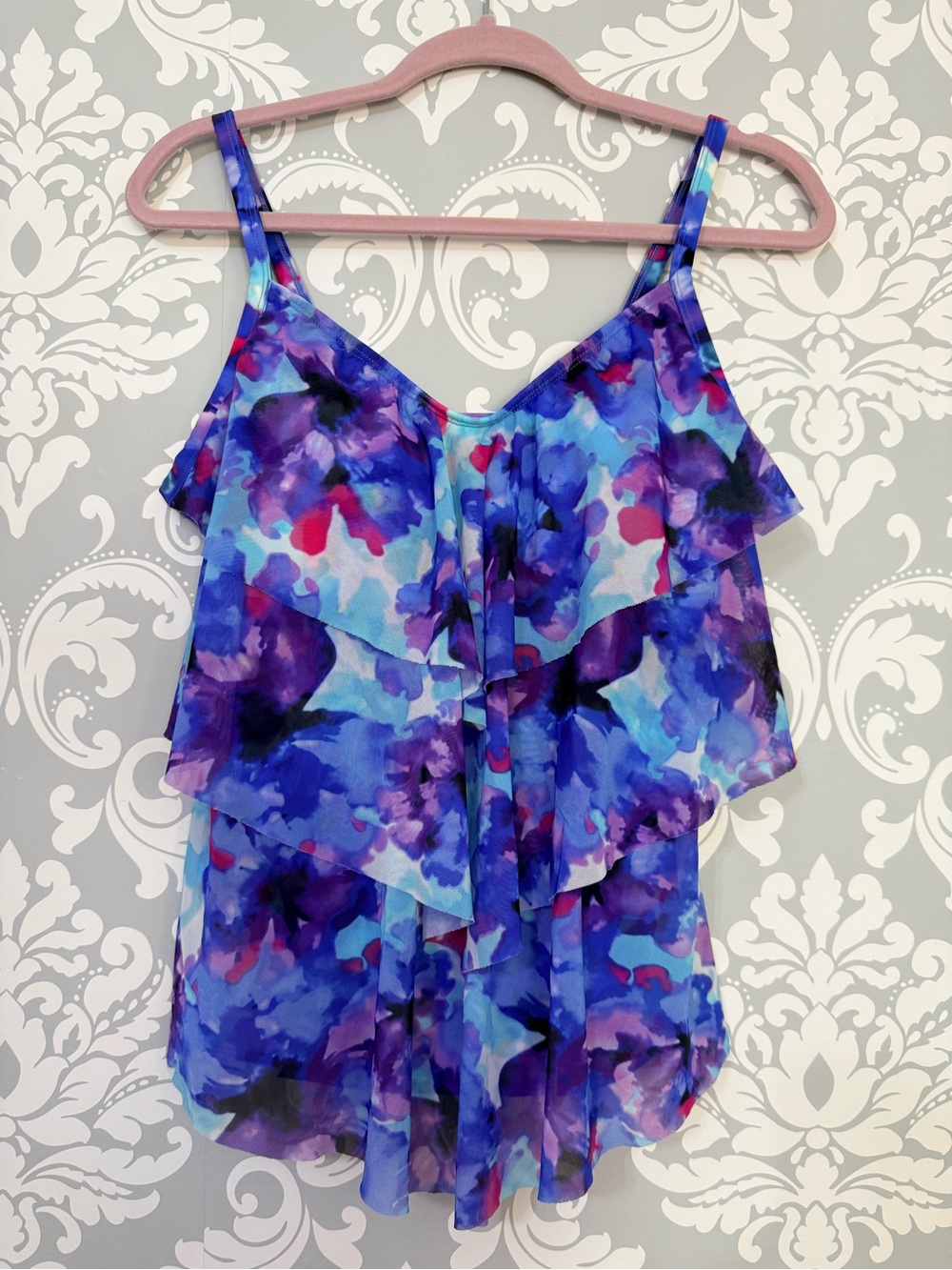 💫4/$25 • Alia Floral Watercolor Ruffle Swim Tank